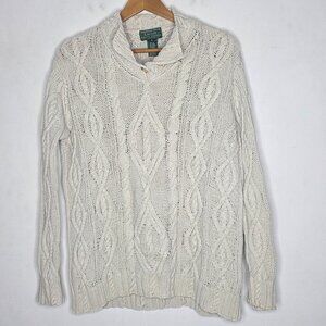 Ralph Lauren Hand Knit Silk Linen Sweater Womens M Petite Chunky Fisherman